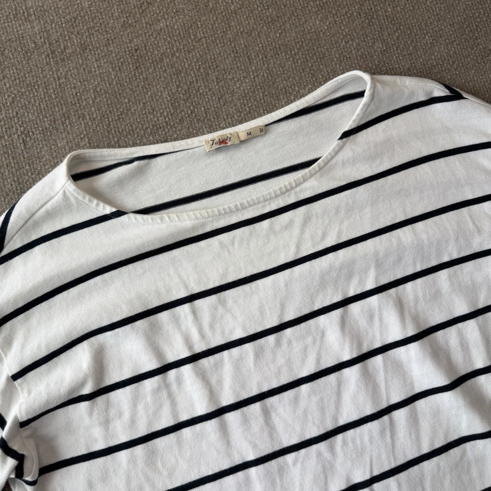 Faherty Shirt Women M White Sport Jersey Long Sleeve Tee Cape May Stripe Relaxed